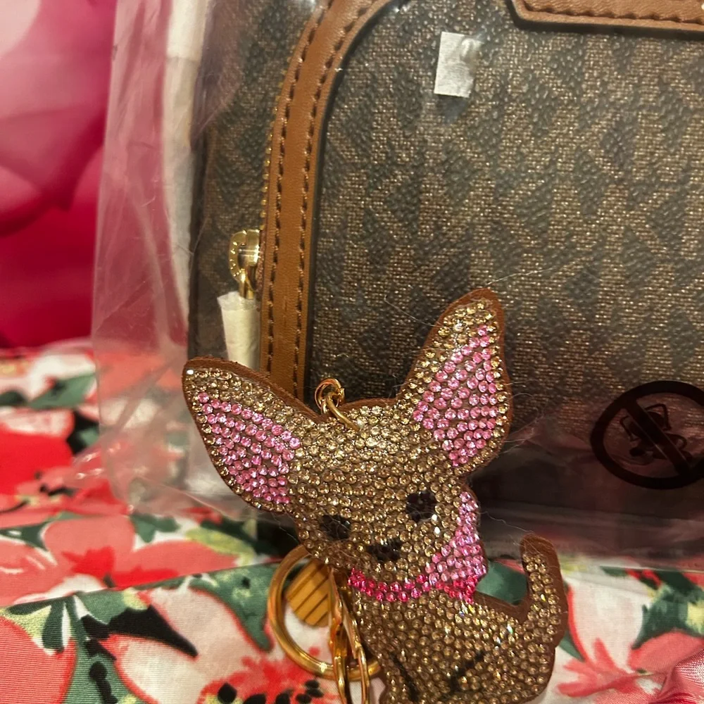 Michael Kors Brown and White Monogram Mini Backpack with Tan Trim - Picture 3 of 7